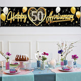 Happy 50Th Wedding Anniversary Banner Decorations - Black Gold 50Th Anniversary Sign And Photo Booth For Outdoor And Indoor Celebrations