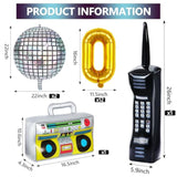 18 Pieces 80S 90S Party Decorations Rainbow Roller Skate Balloons Gold Chain Balloons Inflatable Boombox Radio Mobile Phone 4D Disco Ball Aluminum Film For Adult Hip Hop Themed Decor