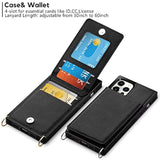 For Iphone 14 Pro Case Wallet Card Holder Leather Pu Flip Cover Folio Lanyard Crossbody Strap Women Girl Magnetic Clasp Kickstand Heavy Duty Protective Cover For Iphone 14 Pro Black