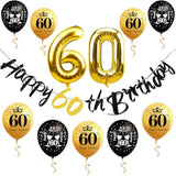 11Pcs 60Th Birthday Decorations Kit For Men Women, Black Gold Happy 60Th Birthday Pre-Strung Banner Number 60 Foil Balloons, Sixty Year Old Birthday Party Supplies Photo Props