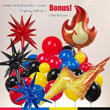 Red Yellow Blue Black Balloon Garland Kit 130Pcs With Flash Lightining Fire Starburst Mylar Balloons For Cartoon Birthday Poke Theme Ball Party Decorations
