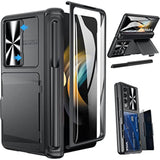 Galaxy Z Fold 4 Case with S Pen Holder & Card Holder & Hinge Protection, Built-in Screen Protector & Slide Camera Cover, Durable Wallet Phone Case for Samsung Z Fold 4 5G 2022 (Black)
