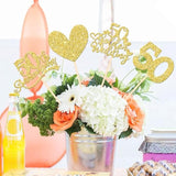 12 Pcs 50Th Anniversary Centerpiece Sticks Double Sided Gold Glitter Heart 50 Golden Wedding Anniversary Table Flower Centerpieces For Cheers To 50 Years Blessed & Loved Wedding Party Supplies