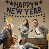 Glitter Happy New Year Banner 10ft Black 2 Strings Party Decor 2026