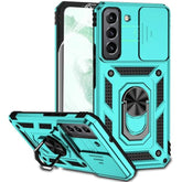 For Samsung Galaxy S22 Case With Camera Lens Cover Hd Screen Protector, Dual Layer Military-Grade Drop Tested Magnetic Ring Holder Kickstand Protective Phone Case For Samsung Galaxy S22 5G (Mint)