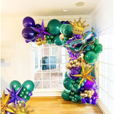 Mardi Gras Purple Green Gold Balloon Garland Arch Kit 106 Pcs With Large Mylar Star Crown Mardi Mask Balloons For 2025 Christmas Birthday Masquerade Fat Tuesdaytheme Decorations