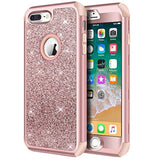 Heavy Duty Defender Protective Bling Glitter Sparkle Hard Shell Hybrid Shockproof Rubber Bumper Cover for iPhone 7 Plus and 8 Plus, Rose Gold