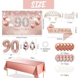 90Th Birthday Decorations Balloon Set Women'S Arch, Rose Gold 90Th Birthday Banner And Party Tablecloth, Belt And Tiara, Pink Gold 90Th Balloon, Pink Birthday Cake Top, Latex Balloon * 60