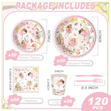 120Pcs Fairy Party Supplies For Girls 1St 2Rd First Birthday Fairies Enchanted Themed Baby Shower Party Decorations Garden Flower Tableware Set Paper Plates Napkins Forks For 20 Guests