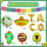 18 Pcs Fiesta Party Supplies - Taco, Mexican, Cactus, Avocado, Hat Jumbo Mylar Foil Balloons - Cinco De Mayo Party Decorations