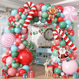 Christmas Balloons Garland Arch Kit, Pastel Pink Green Red Blue Candy Cane Balloon Sweet Lollipop Gingerbread Foil Balloon for Christmas New Year Birthday Xmas Holiday Cookie Exchange Party Decoration