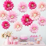 12Pcs 10In 12In Paper Flowers Tissue Flowers Pom Paper Pom Poms Hanging Flowers Floral Backdrop Wedding Party Flower Decorations Diy Art Craft Blooms For Birthday Baby Shower Nursery Decor Pink