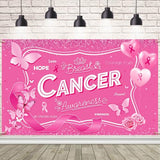 Breast Cancer Awareness Banner Backdrop October Breast Cancer Month Decorations Pink Ribbon Party Banner Butterfly Love Hope Faith Strength Party Charity Activities Fundraising 70.8x43.3inch