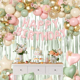 Pink and Green Birthday Decorations for Women Girls