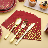 175 PCS Burgundy & Gold Party Supplies - Plates & Napkins for 25 Guests