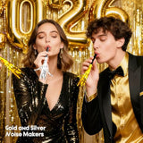 12 Pc Gold Silver Glitter Noise Makers Party Blowers for 2026 Celebration