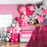 Hot Pink Silver Balloon Garland Arch Kit 145Pcs Pastel Pink And Silver Star Foil Balloons For Girl'S 15/16/30Th Birthday Princess 2025 Graduation Galentines Valentines Party Decorations