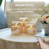 Glass Flameless Candles, Battery Operated Plliar Candles Realistic Flickering, Led Electric Light With Remote And Timer For Home, Christmas Decoration, Gold, Set Of 3