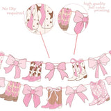 Coquette Cowgirl Boots Banner 2Pcs Western Cowgirl Bow Banner Boots And Bows Party Decorations Pink Cowgirl Boots Cutout Banners Decor For Girls Coquette Birthday Party Supplies