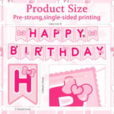 Pink Cute Kitty Happy Birthday Banner Pre-Strung Hanging Sign Cartoon Cute Cat Party Decorations Cartoon Kitty Themed Party Decorations Banners For Girls Women Birthday Favors Supplies