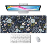 Floral Desk Mat Dark Vintage Aesthetic Desk Pad Flower Plant Blue Extended Mouse Pad Large Gaming Mousepad Xl Laptop Computer Mouse Keyboard Mat 31.5 X 11.8 In For Office Desk Decor