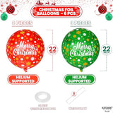 Merry Christmas Balloons - 22 Inch, Pack Of 6 | Red And Green Christmas Foil Balloons For Indoor Decorations