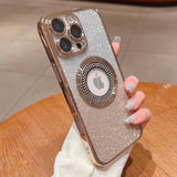iPhone 16 Pro Max Magnetic Glitter Case Compatible with MagSafe, Full Protection Slim Shockproof Anti-Scratch Case with Camera Lens Protector and Dust-Proof Net for Women Gold