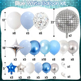 Blue & Silver Disco Balloon Garland Kit – 80s Party Arch with Stars and Confetti Balloons