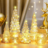 6 Pcs Gold Mercury Glass Christmas Tree For Tabletop Light Up Figurine Christmas Tree Mercury Cracked Glass Globe With Light For Xmas Decor Home Party Centerpiece Mantel Gift