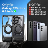 Magnetic for Samsung Galaxy S25 Ultra Case with Aluminum Alloy Stand, Privacy Screen Protector, Compatible with MagSafe, TPU Anti-slip Edge, Military