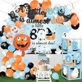 Halloween Baby Shower Decorations, "A Little Boo Is Almost Due" Banner & Balloons