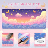 Pink Keyboard Mats,Cute Desk Mat For Women Girl,Long Computer Pad With Stitched Edges,Non Slip Mousepad Large,Cloud Desk Protector Pad For Office Home Dorm Gaming