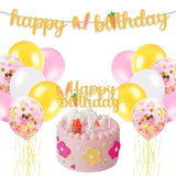 Bunny Birthday Decorations Easter Bday Kit Rabbit Theme Happy Birthday Banner Cake Topper Pink Gold White Latex Balloons For Children Girl 1St 2Nd Bday Happy Easter Festival