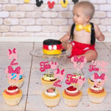 24Pcs Mouse 2Nd Birthday Cupcake Toppers, Pink Bow Mini Second Birthday Party Decorations Mouse Two Oldes Cupcake Picks For Baby Shower Birthday Party Decorations Pink Rose Red