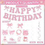 Pink Bow Birthday Decorations: Glitter Banner & Swirls (25 Pcs)