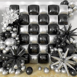 36Pcs Black And Silver Square Foil Balloons Wall Backdrop With 147Pcs Balloon Garland Arch Kit, Double Sided Balloons For Birthday Anniversary New Year Graduation Prom Party Decorations