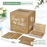 51Pcs Burlap Print Diaper Raffle Tickets With Box Baby Shower Games, Neutral Kraft Diaper Raffle Cards Box Baby Shower Decorations For Boy Girl