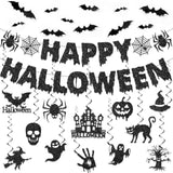 Glitter Black Happy Halloween Banner Hanging Decoration for Party Wall Home Office Decor