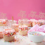 24-Pack Rose Gold Glitter Happy Birthday Cupcake Toppers