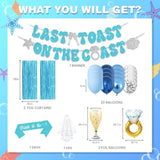 Last Toast On The Coast Bachelorette Decorations, Blue Bridal Shower Party Decorations Including Fringe Curtain, Bride To Be Sash, Veil, Bachelorette Banner, Centerpieces, Hanging Swirls, And Pom Poms