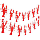 Crawfish Banners 2Pcs Crawfish Boil Party Decorations Pre-Strung Red Lobster Cutout Banner For Seafood Boil Lobster Shrimp Birthday Baby Shower Decor Supplies