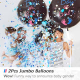 Gender Reveal Balloon Pop Ideas, 2Pcs 36" Jumbo Black Baby Boy Or Girl Balloons, With Blue Pink Confetti For Revelacion De Sexo De Bebe
