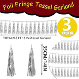 3P Metallic Fringe Tassel Banner Garland Foil Tinsel Streamer Wall Hanging Curtain Backdrop Banners For Parade Floats,Graduation Decorations, Christmas, Wedding Party Decoration(Silver)