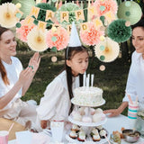 Sage Green And Peach Birthday Decorations Boho Beige Peach And Olive Green Birthday Decorations For Women Girls Cream Fans Pom Poms Sage Olive Pink Cream Tassel Garland Party With Banner Beige Gold