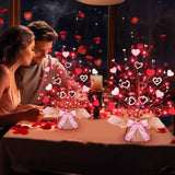 2 Pack Valentine'S Day Tree Tabletop Decorations - 16 Inch Battery Operated With 14 Red Pink Hearts And 32 Red Berries For Home, Table, Bedroom, Indoor Party, Wedding Decor