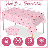 3 Pcs Cherry Bow Table Cloth Red Cherries Table Cover Pink Bow Tablecloth Disposable Plastic She'S The Cherry On Top Tablecover For Bachelorette Baby Shower Bridal Birthday Party Decor Supplies