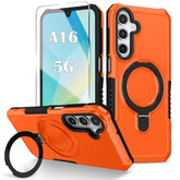 For Samsung Galaxy A16 5G Phone Case 2024 With Screen Protector, 360 Rotating Stand Heavy Protection Cover For Galaxy A 16 Phone, Orange