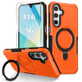 For Samsung Galaxy A16 5G Phone Case 2024 With Screen Protector, 360 Rotating Stand Heavy Protection Cover For Galaxy A 16 Phone, Orange