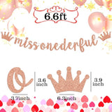 Rose Gold Glitter Miss Onederful Banner, Baby Girl'S 1St Birthday Bunting Sign, Happy 1St Birthday Party Decoration Supplies For Sweet Girl