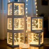 Transparent Balloon Boxes, Clear Balloon Boxes With 5 Pcs String Lights And 78 Letters For Baby Shower Gender Reveal Grad Birthday Party Anniversary Bridal Wedding Decor - 5 White Boxes